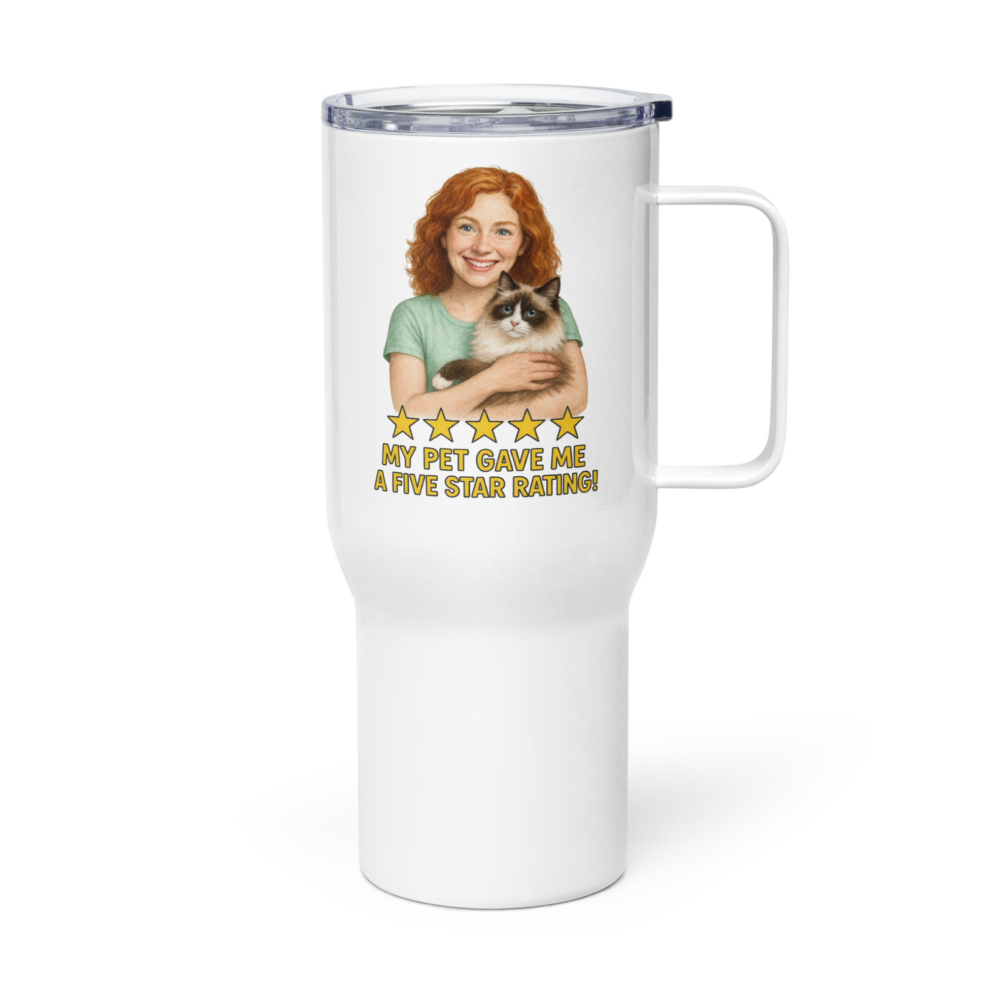 Red Hair Woman with Ragdoll Cat Travel Mug