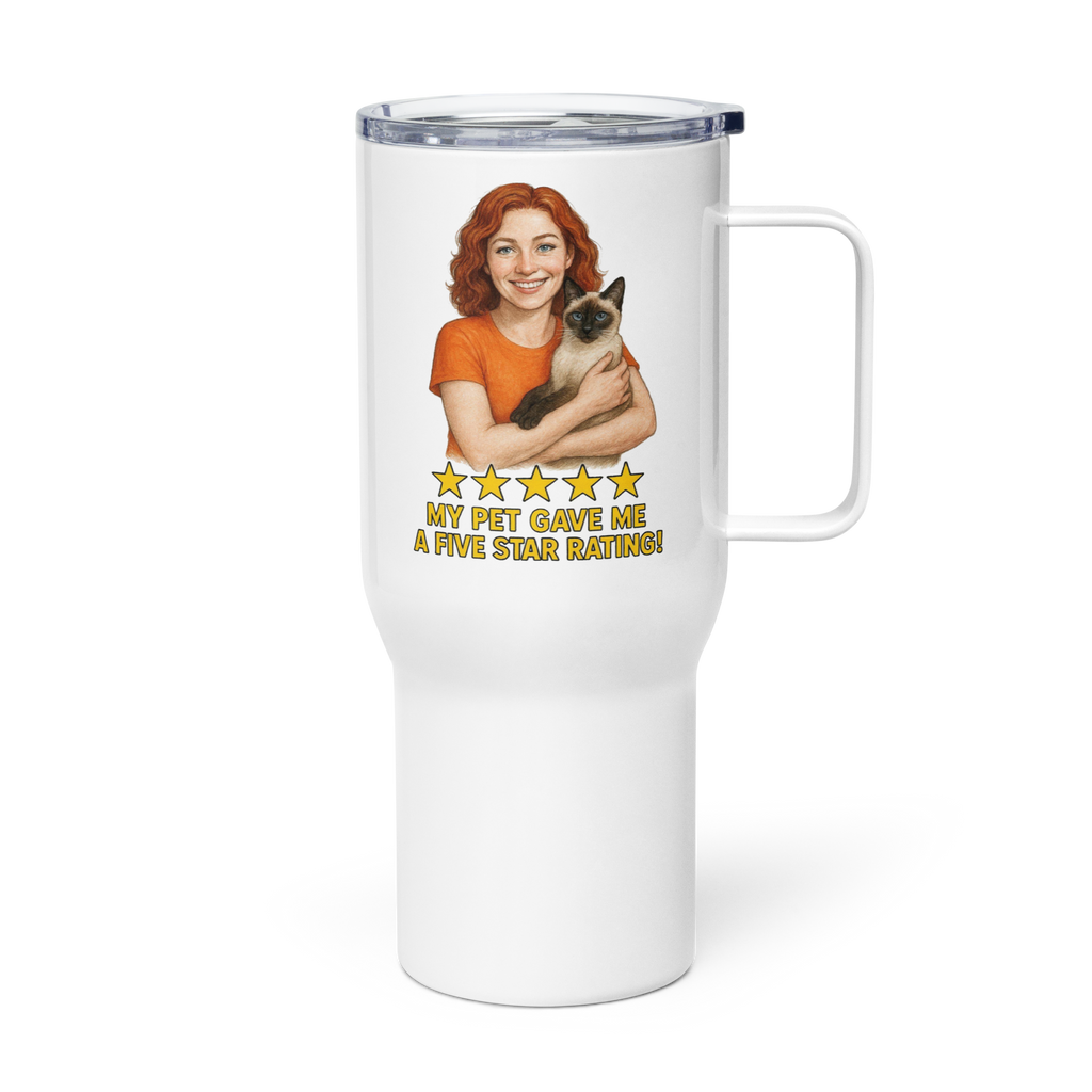 Red Hair Woman with Siamese Cat Travel Mug