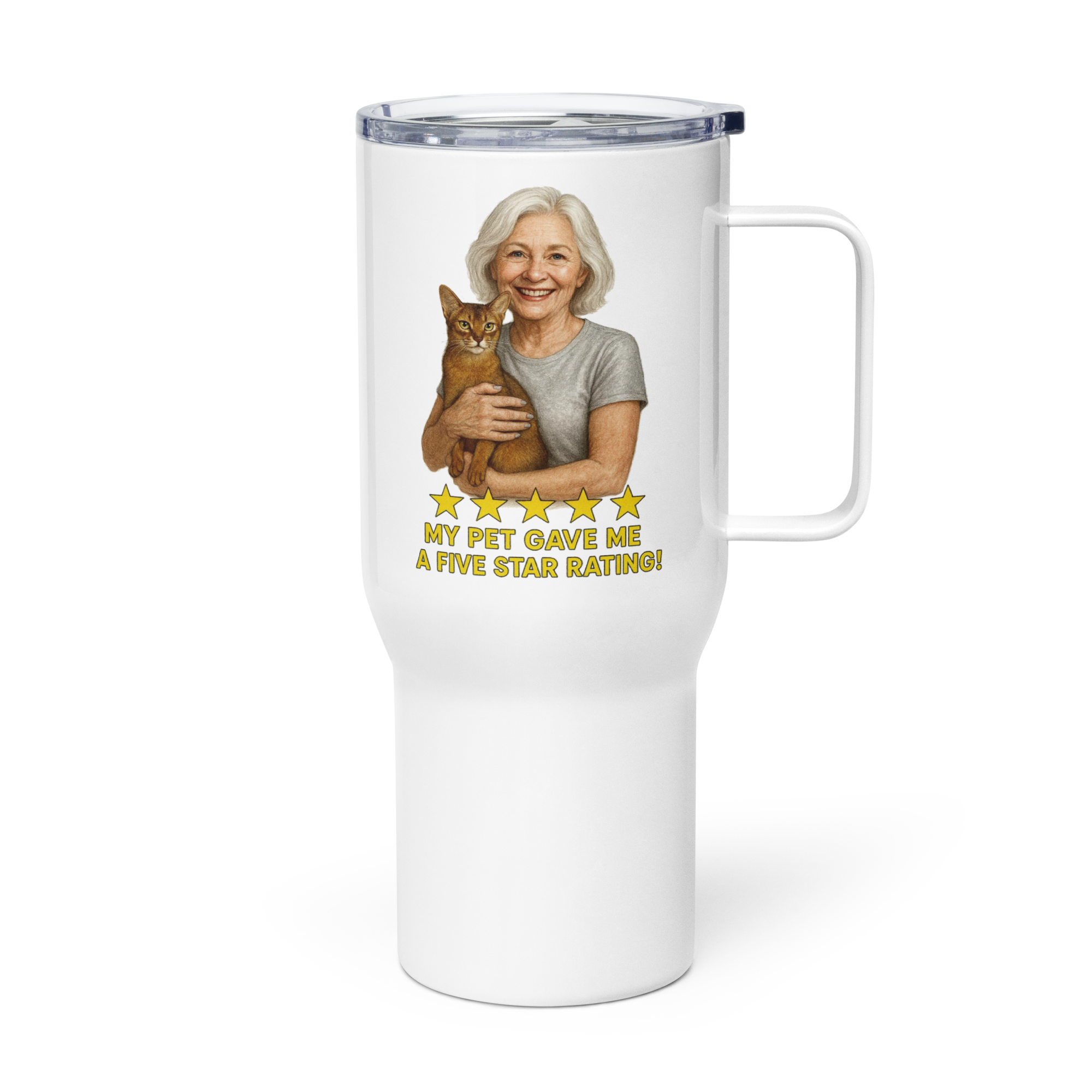Salt & Pepper Woman with Abyssinian Cat SILVER Travel Mug