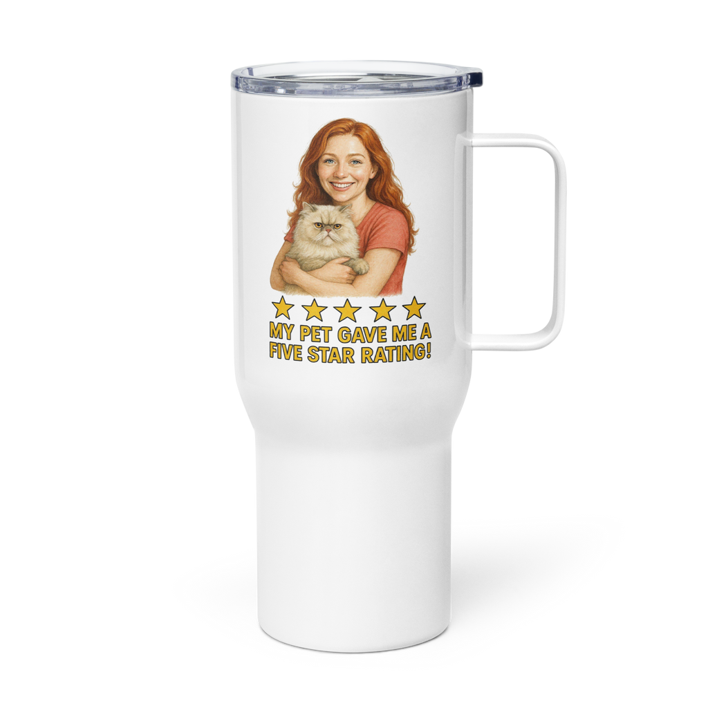 Red Hair Woman with Persian Cat Travel Mug