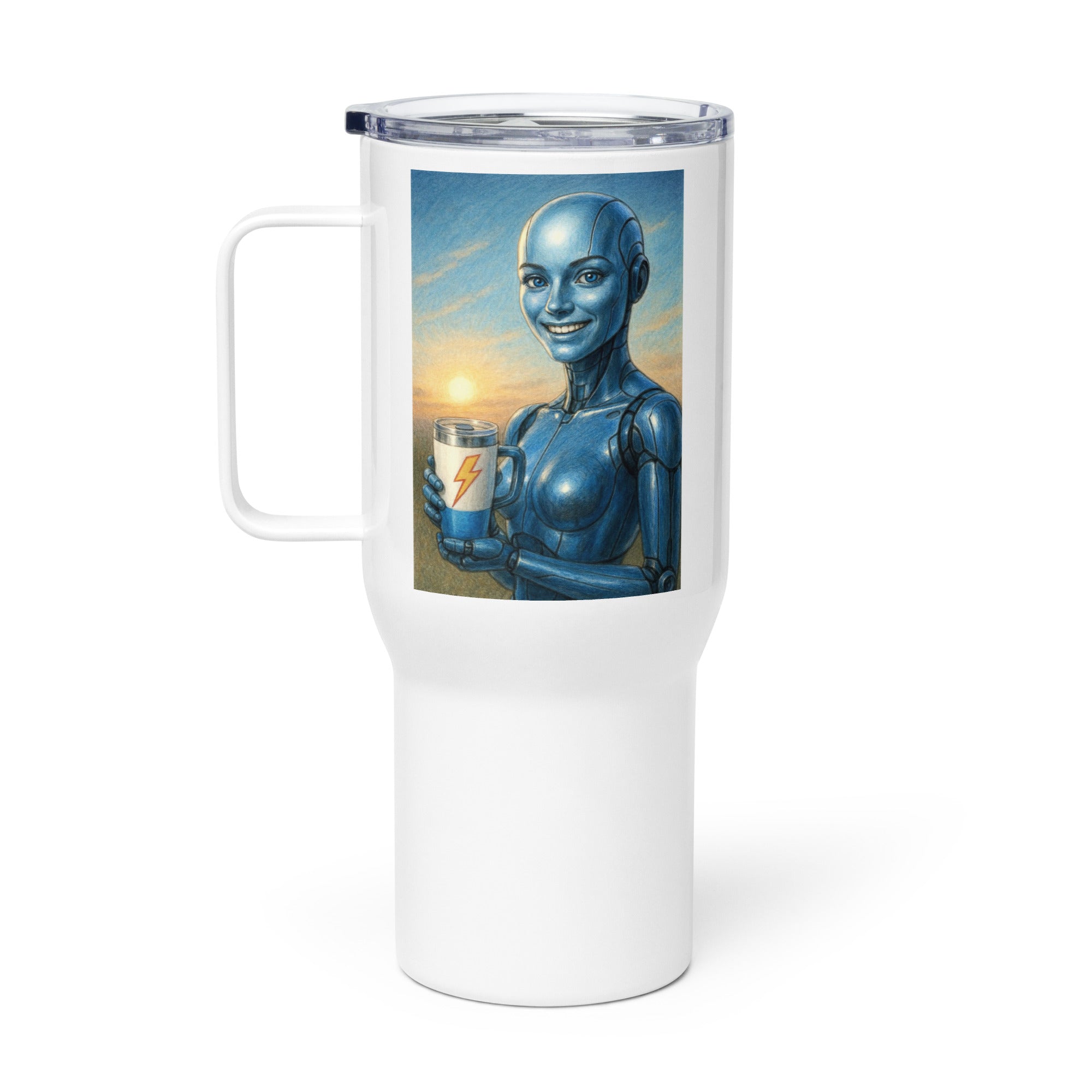Blue Android Woman Travel mug with a handle
