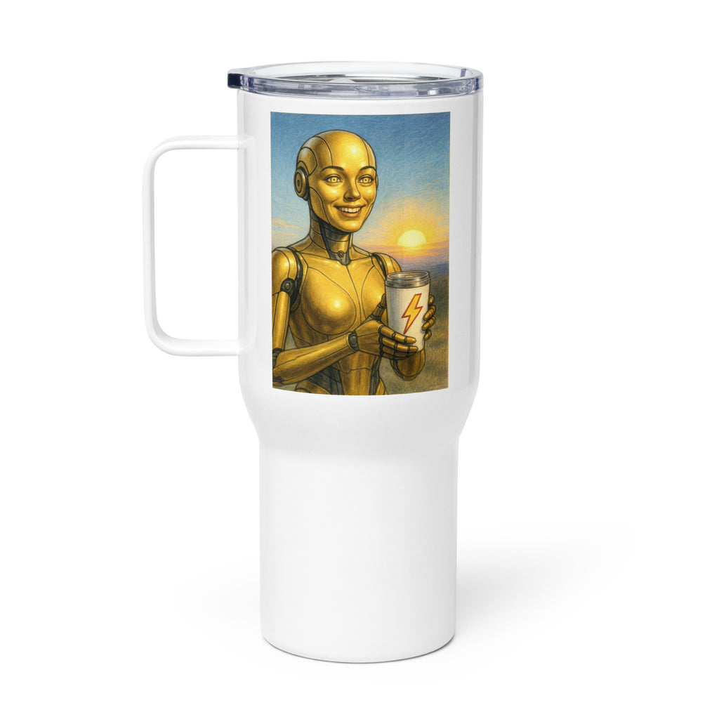 Yellow Android Woman Travel mug with a handle