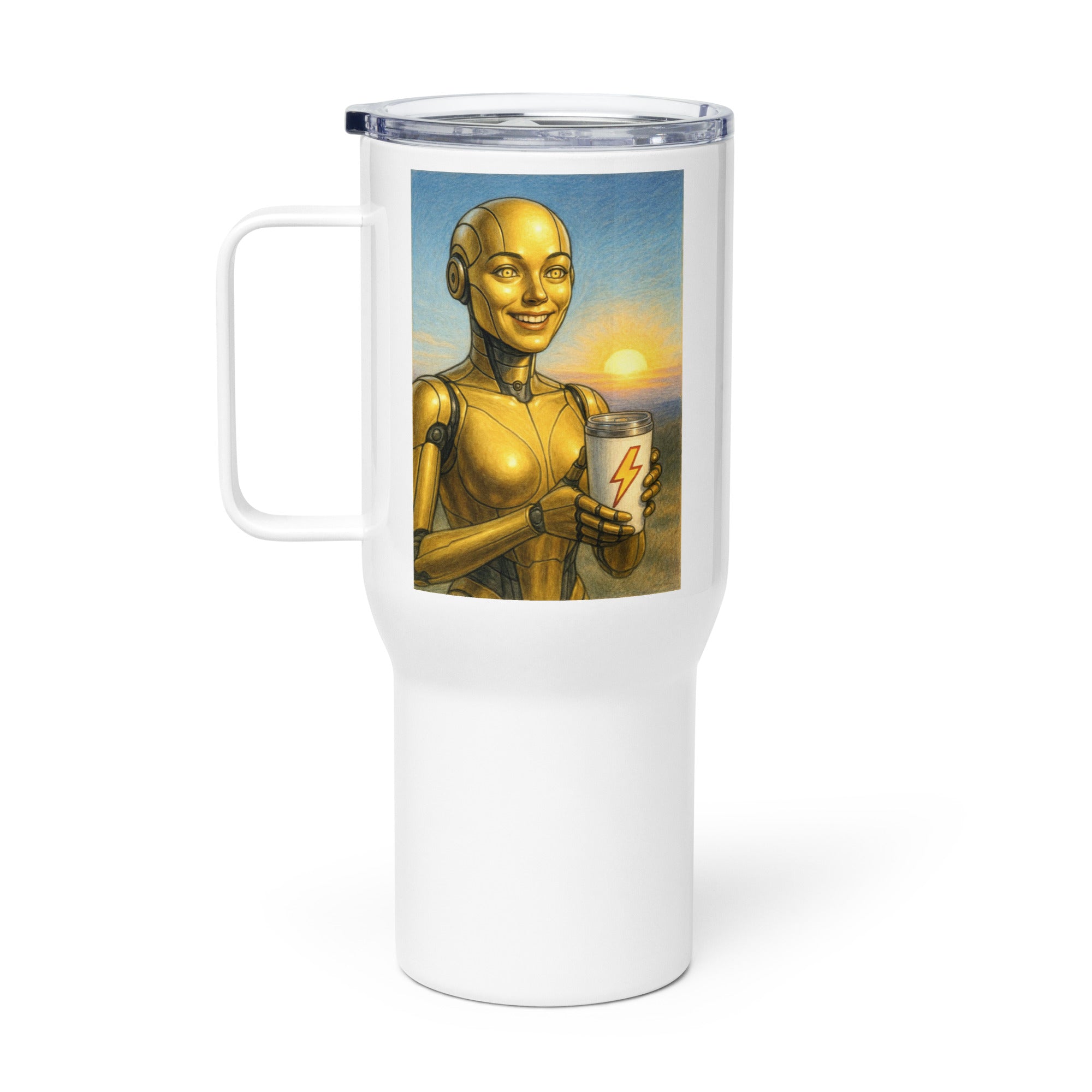 Yellow Android Woman Travel mug with a handle