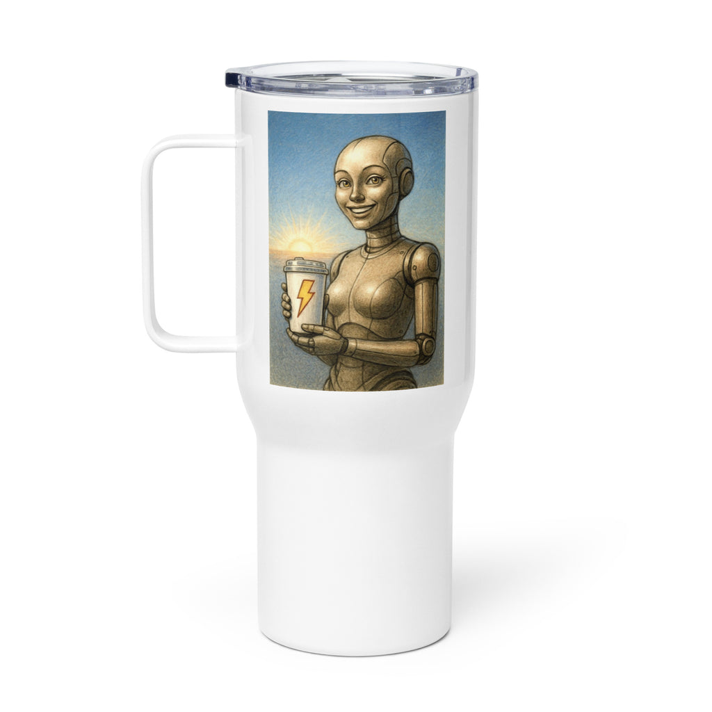 Beige Android Woman Travel mug with a handle
