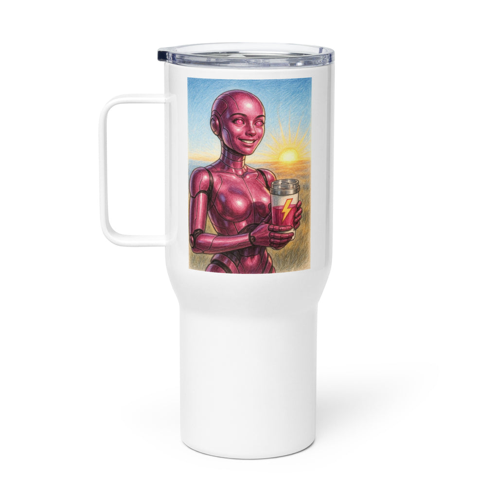 Magenta Android Woman Travel mug with a handle