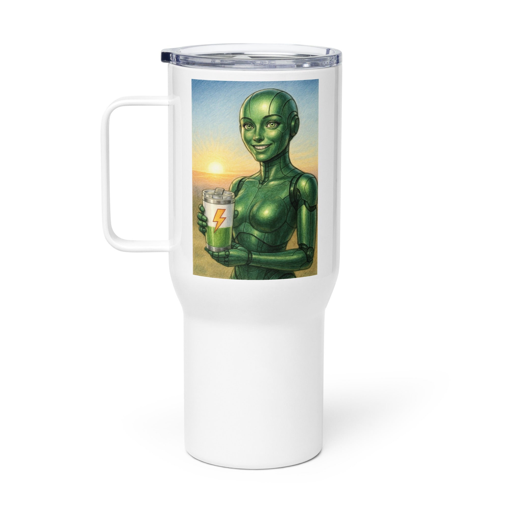 Green Android Woman Travel mug with a handle