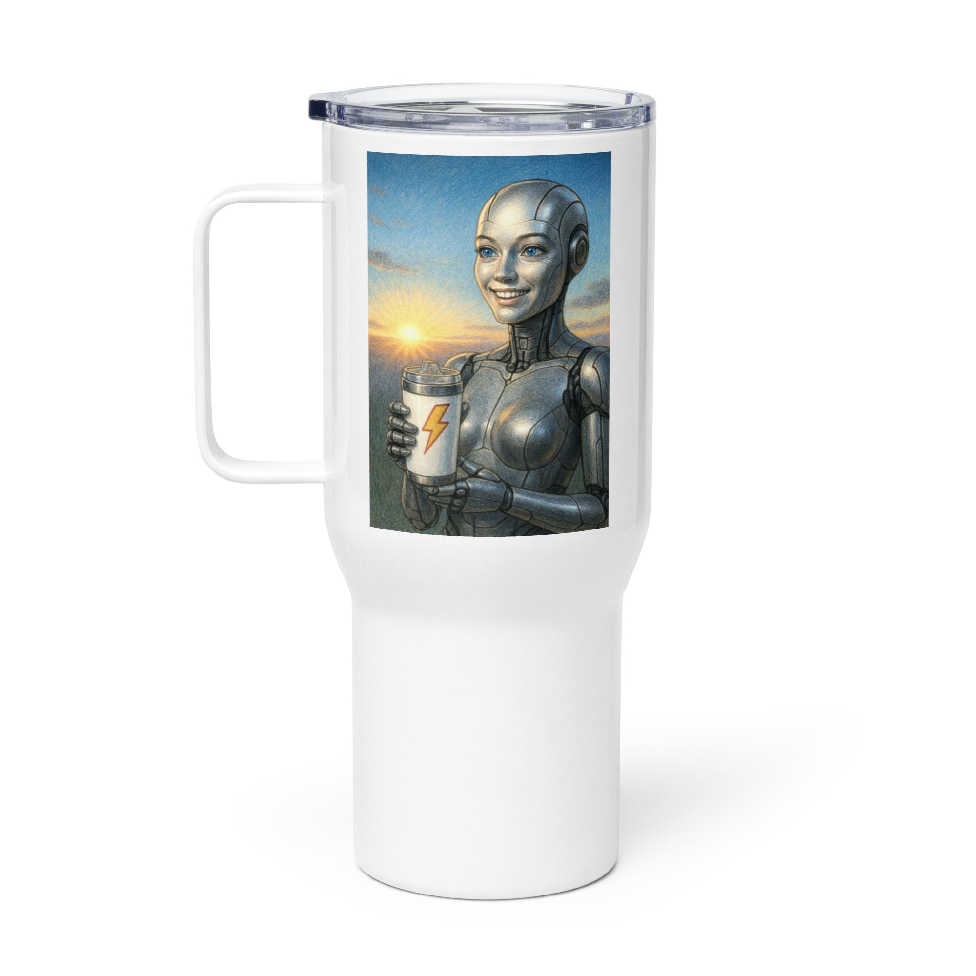 Metal Android Woman Travel mug with a handle
