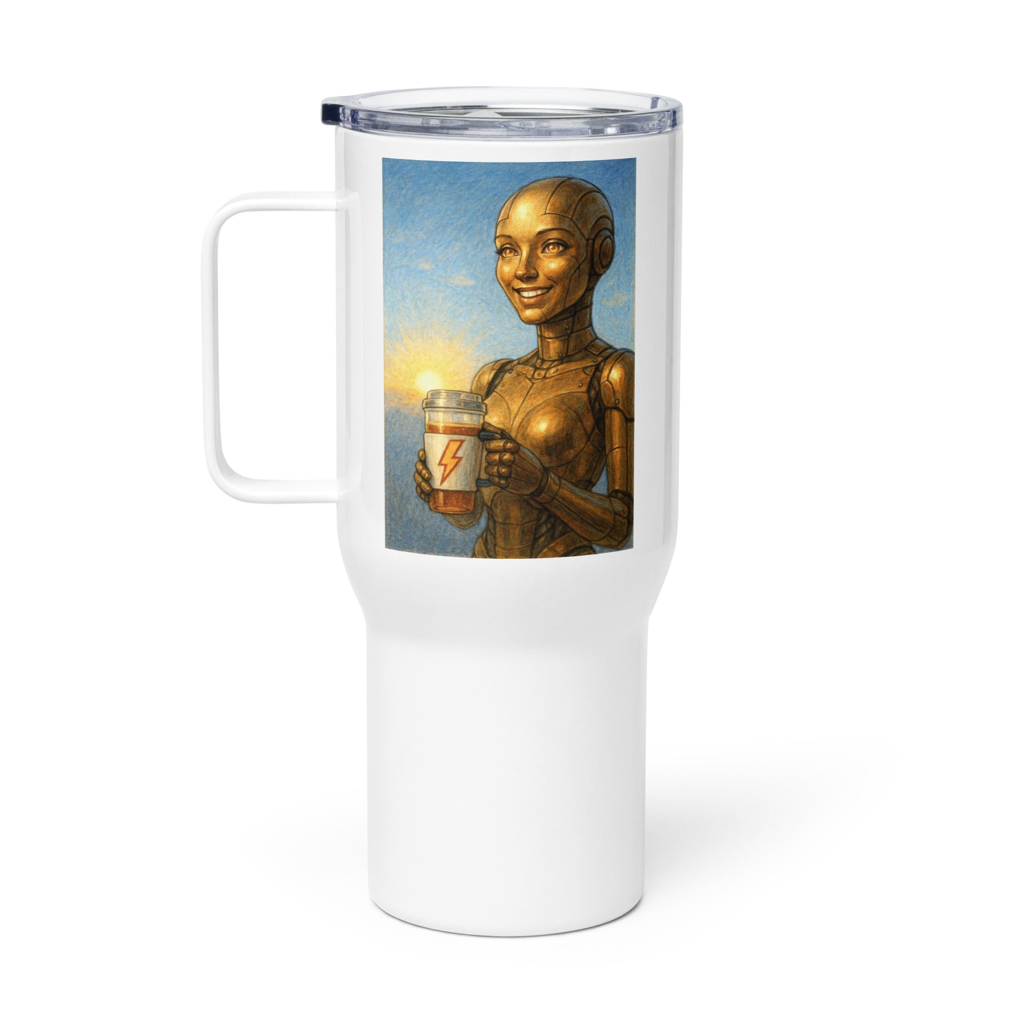Amber Android Woman Travel mug with a handle