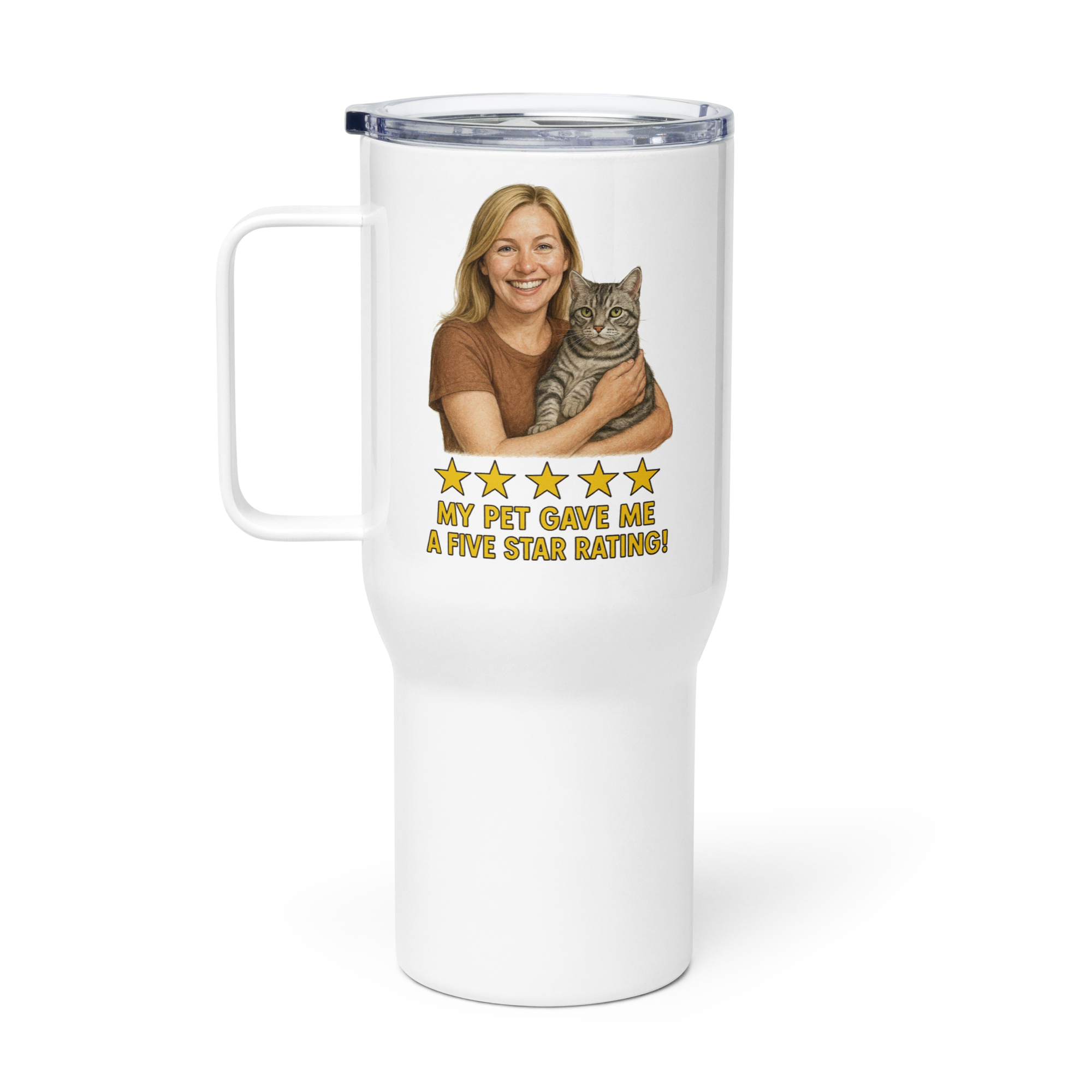 Blonde Woman with Abyssinian Cat Travel Mug