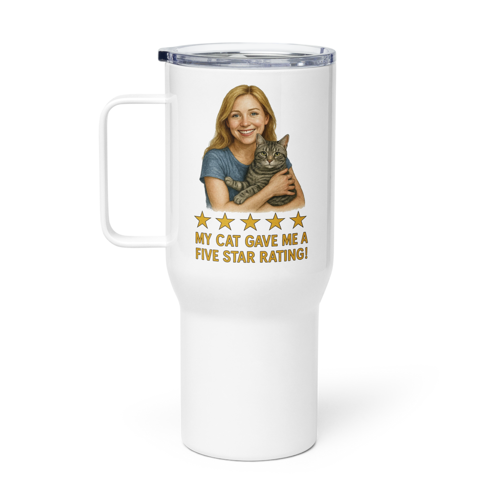 Blonde Woman with American Shorthair Cat Travel Mug