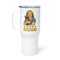 Blonde Woman with Devon Rex Cat Travel Mug