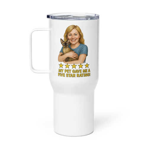 Blonde Woman with Devon Rex Cat Travel Mug