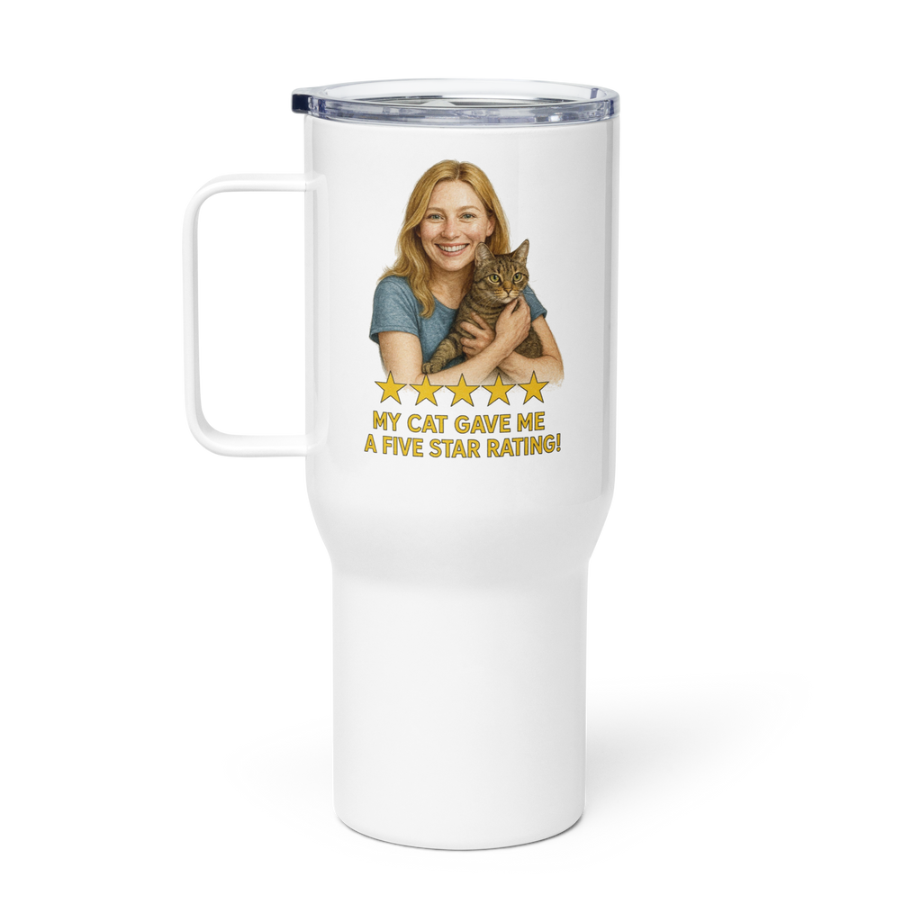 Blonde Woman with Domestic Shorthair Cat Travel Mug
