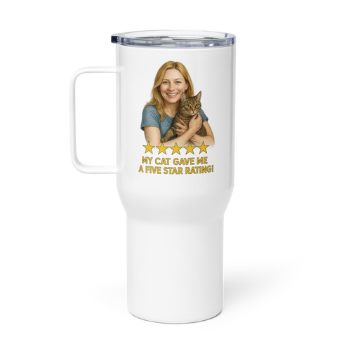 Blonde Woman with Domestic Shorthair Cat Travel Mug