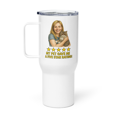 Blonde Woman with Exotic Shorthair Cat Travel Mug
