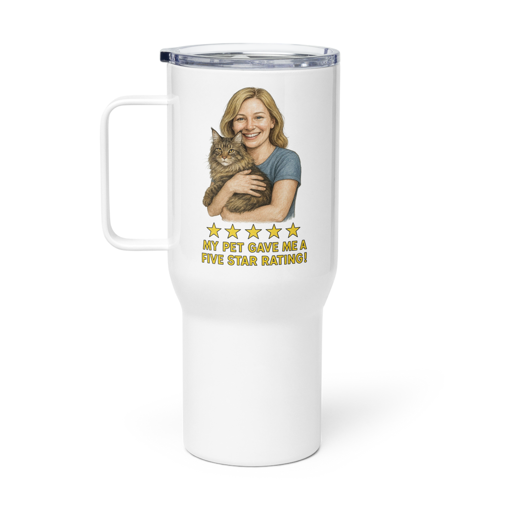 Blonde Woman with Maine Coon Cat Travel Mug