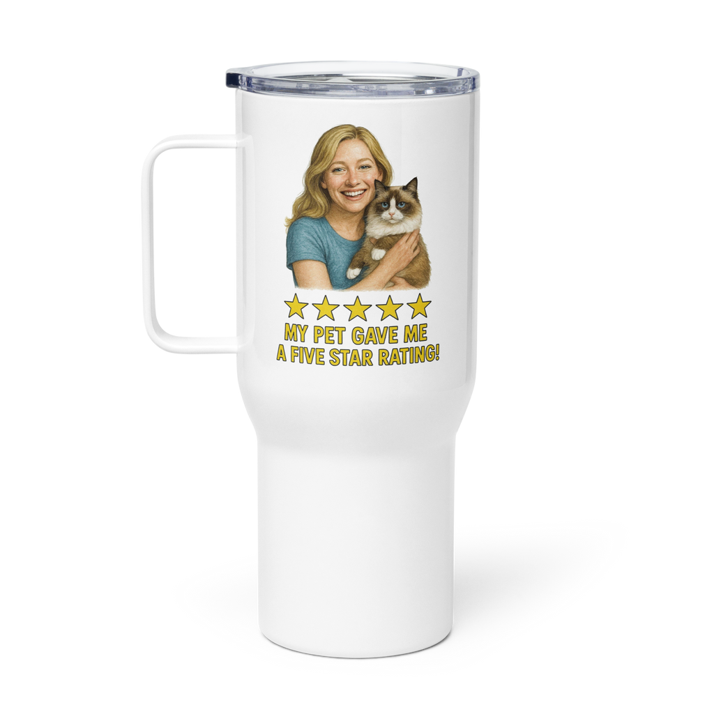 Blonde Woman with Ragdoll Cat Travel Mug