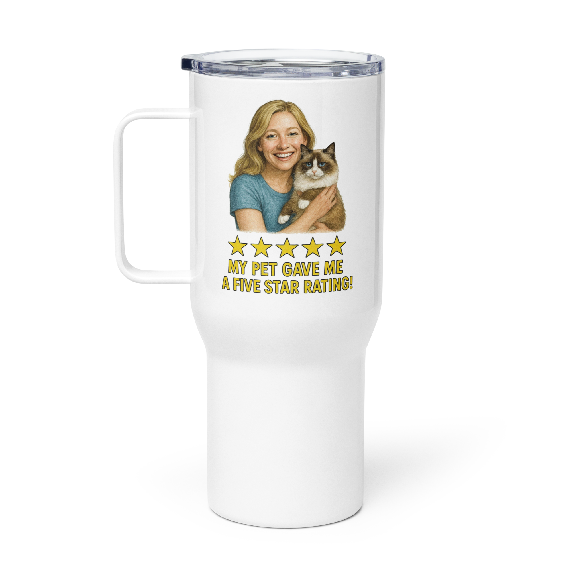 Blonde Woman with Ragdoll Cat Travel Mug