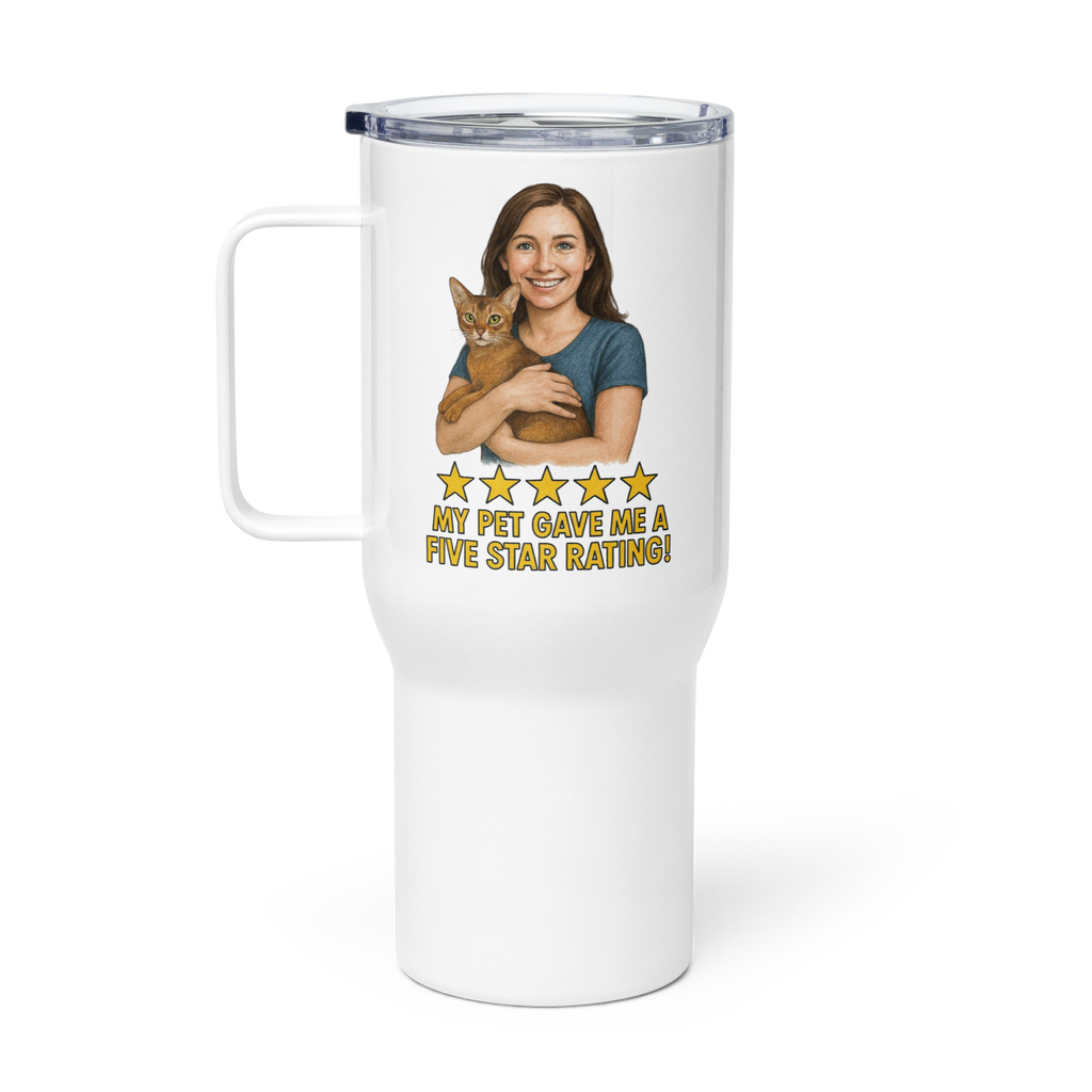 Brunette Woman with Abyssinian Cat Travel Mug