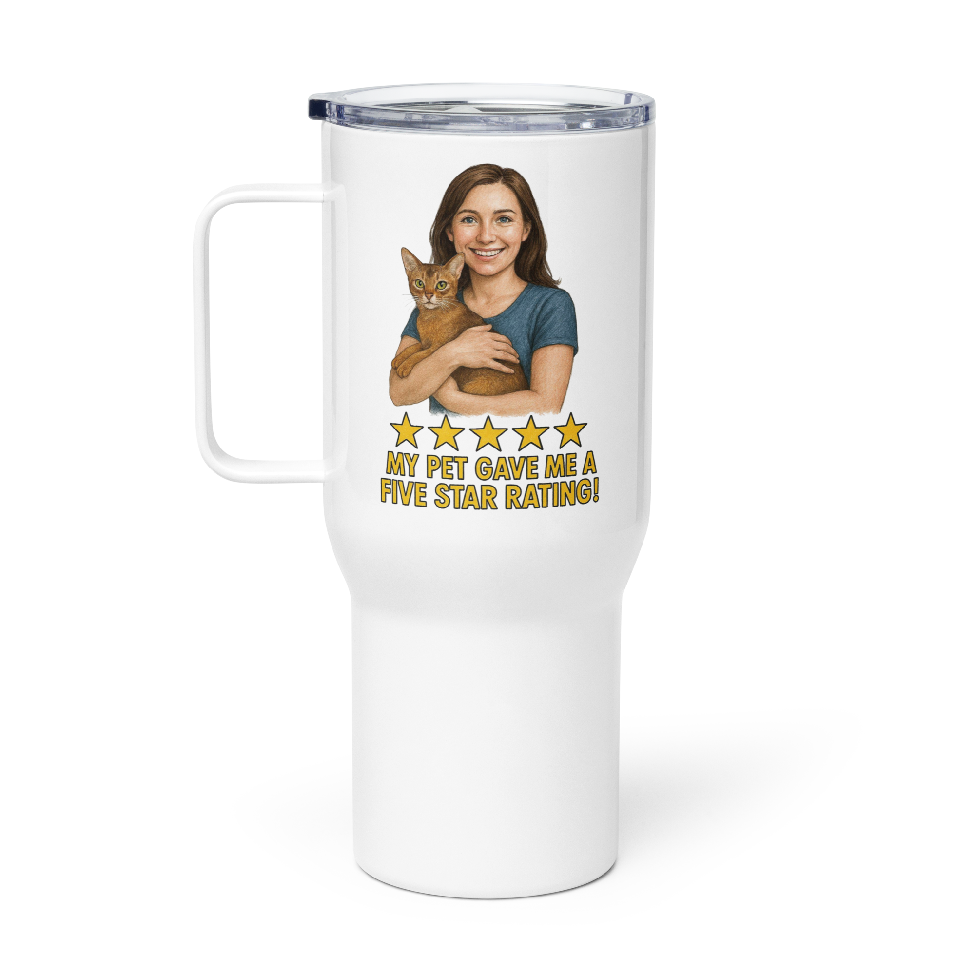Brunette Woman with Abyssinian Cat Travel Mug