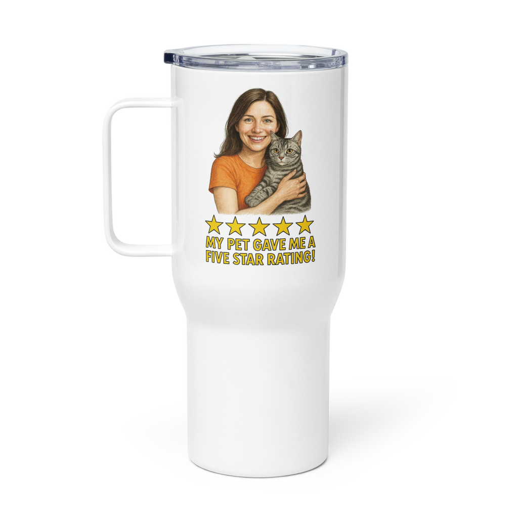 Brunette Woman with American Shorthair Cat Travel Mug