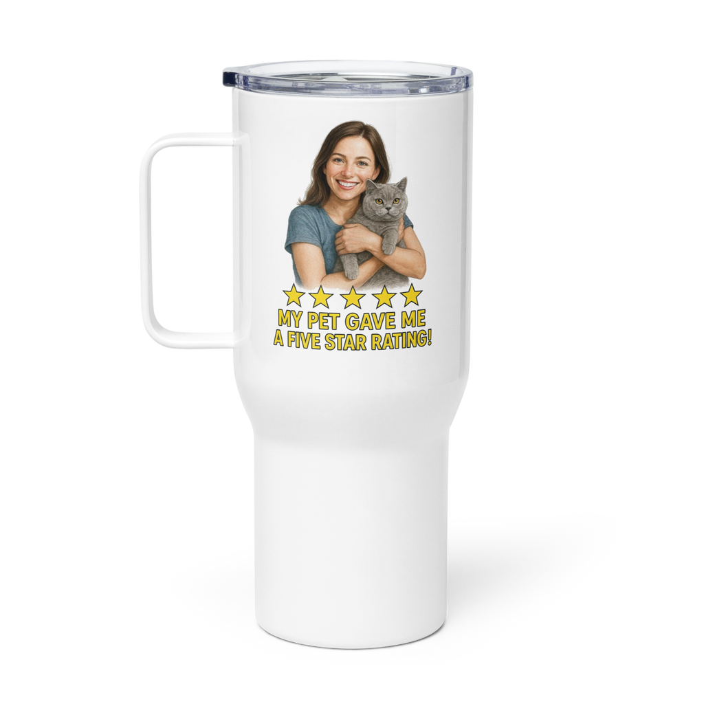 Brunette Woman with British Shorthair Cat Travel Mug
