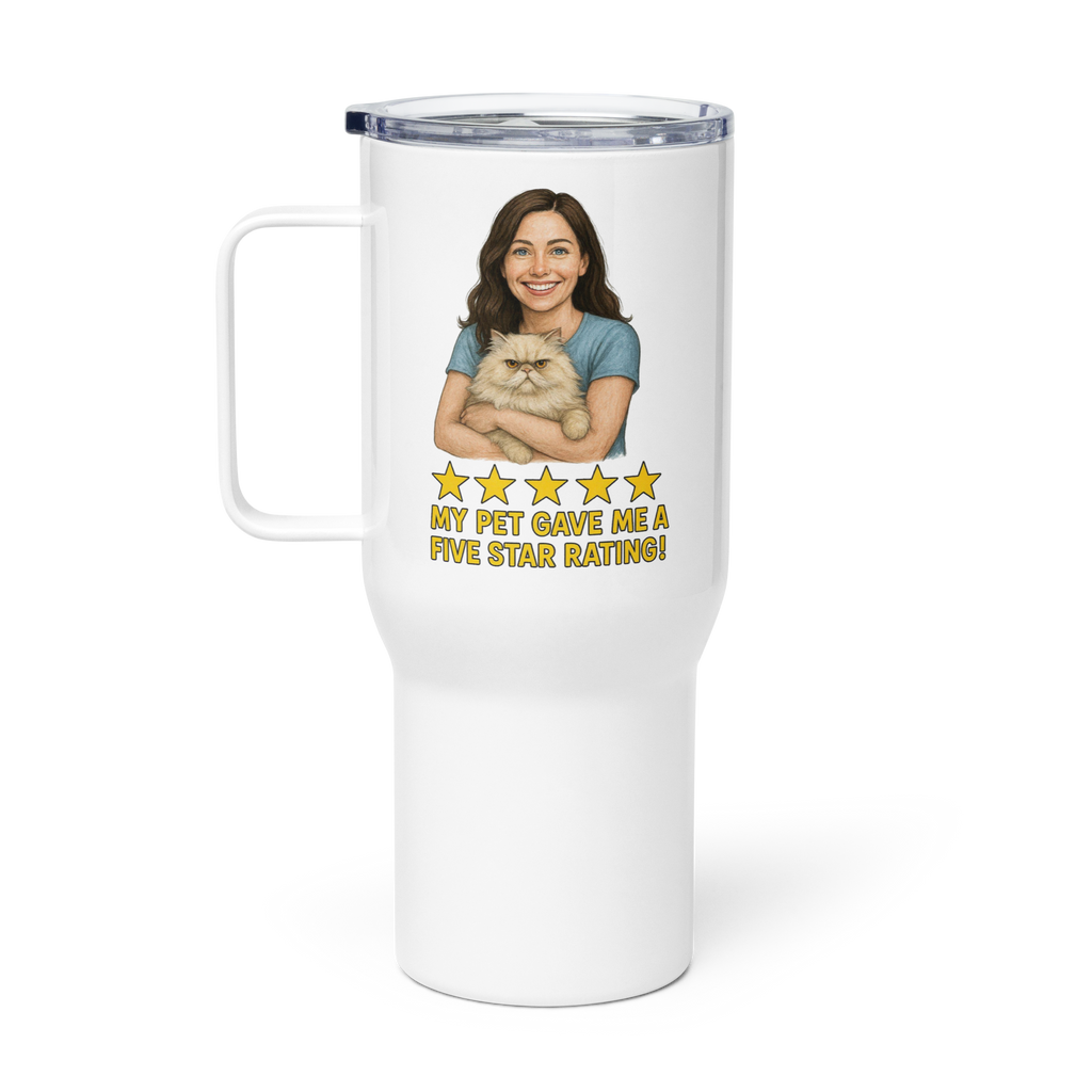 Brunette Woman with Persian Cat Travel Mug