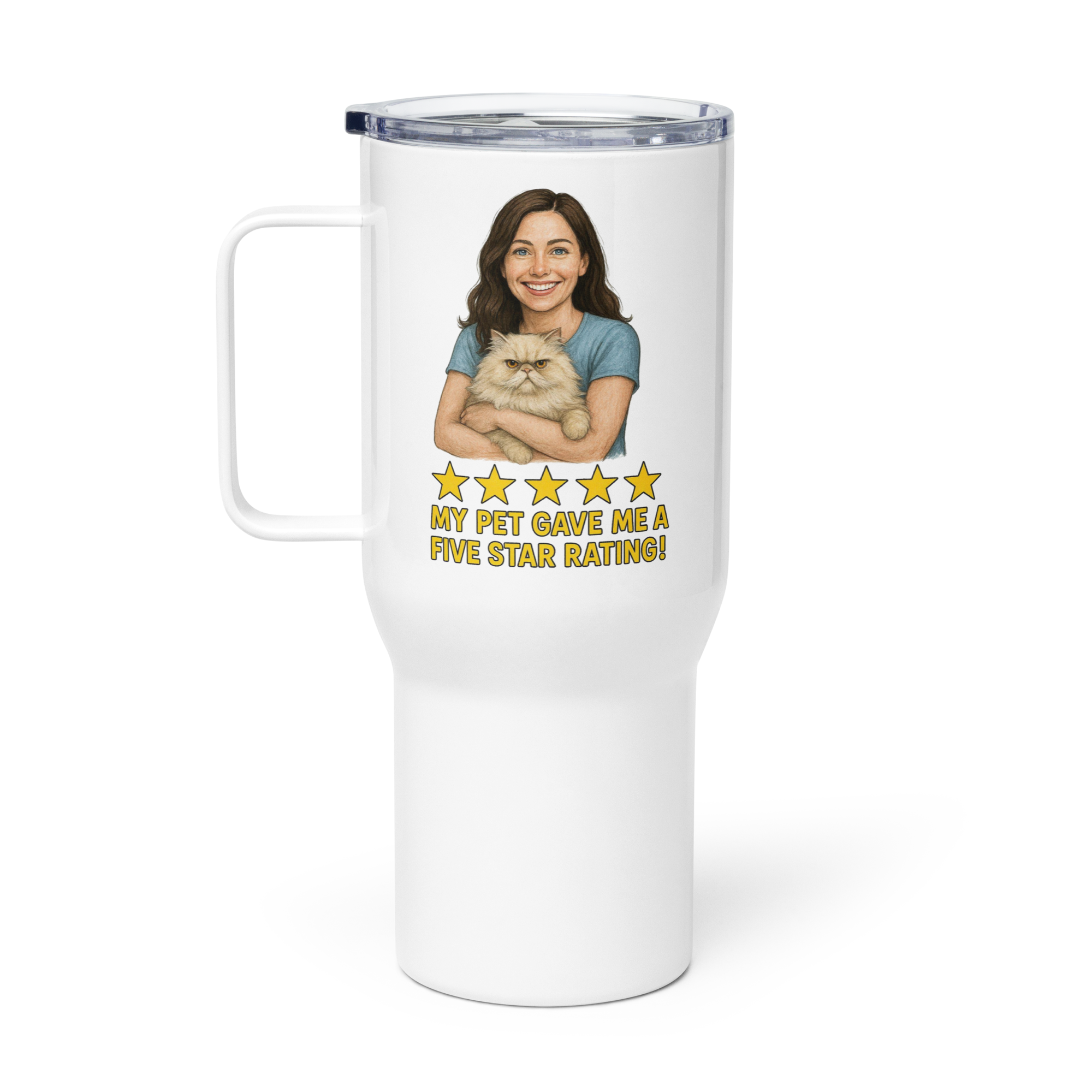 Brunette Woman with Persian Cat Travel Mug