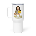 Brunette Woman with Scottish Fold Cat Travel Mug
