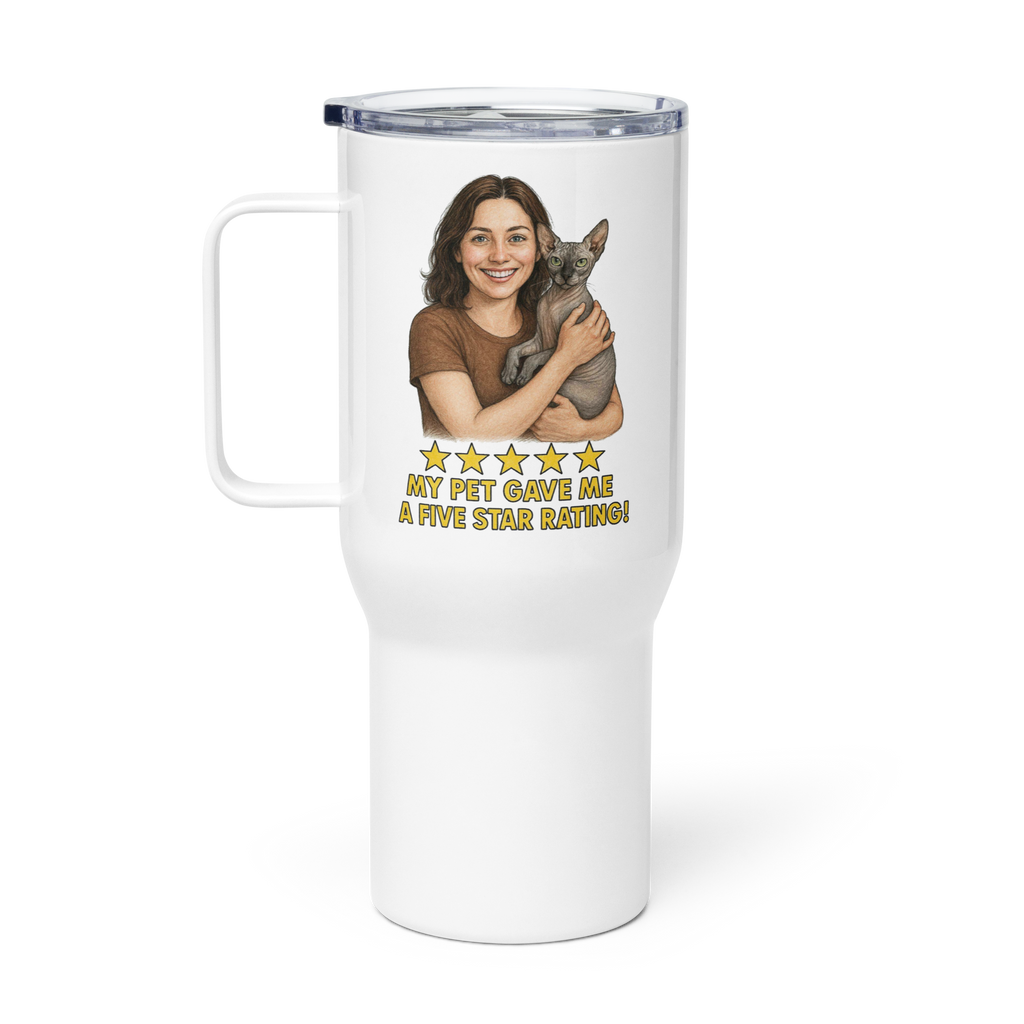Brunette Woman with Sphynx Cat Travel Mug