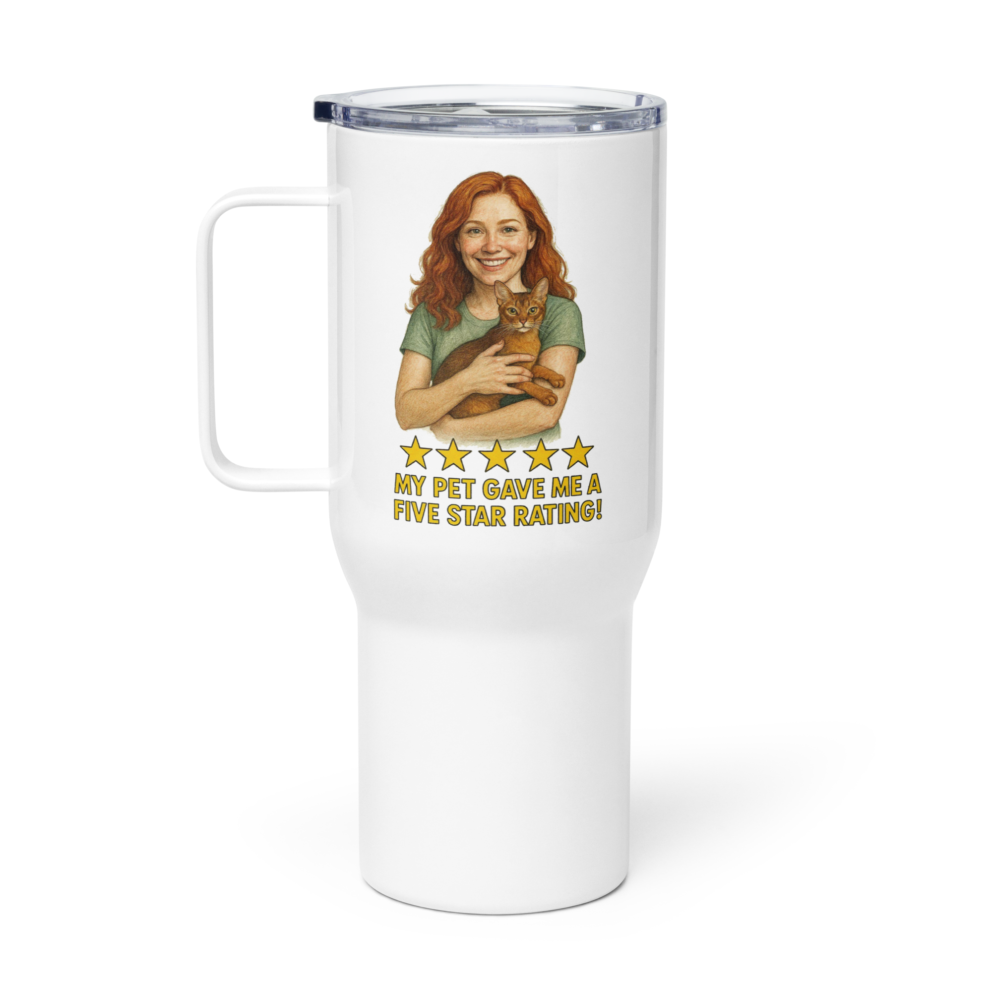 Red Hair Woman with Abyssinian Cat Travel Mug