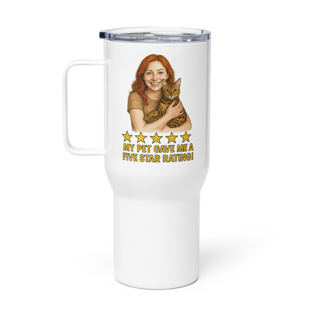 Red Hair Woman with Bengal Cat Travel Mug