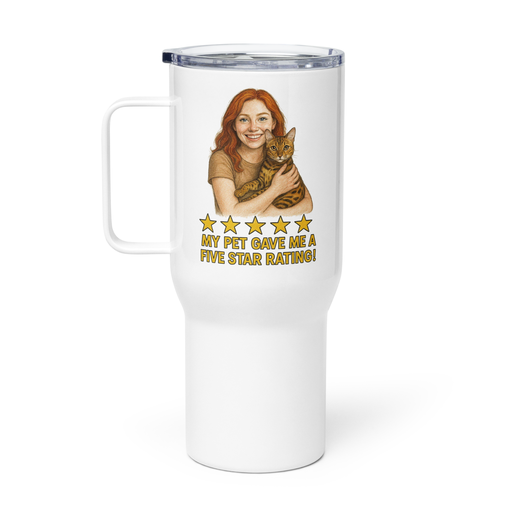 Red Hair Woman with Bengal Cat Travel Mug