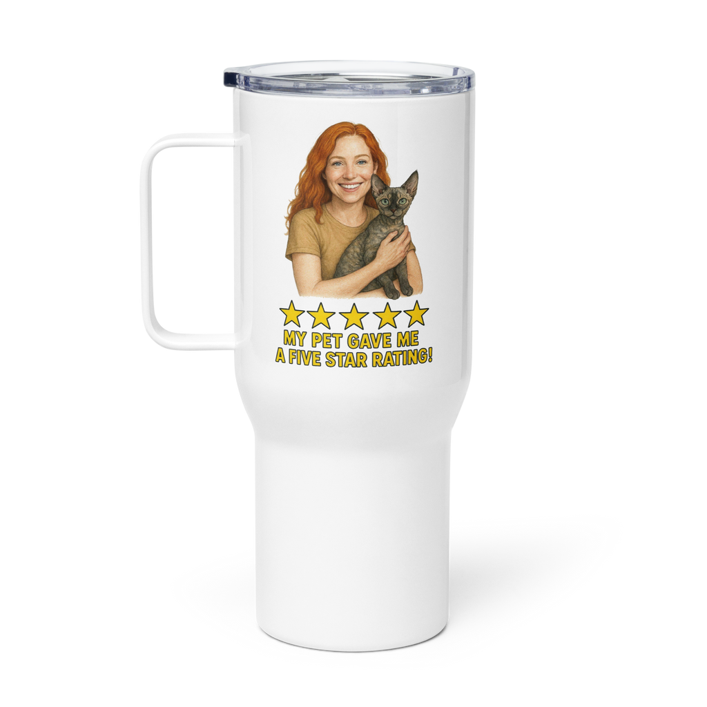 Red Hair Woman with Devon Rex Cat Travel Mug