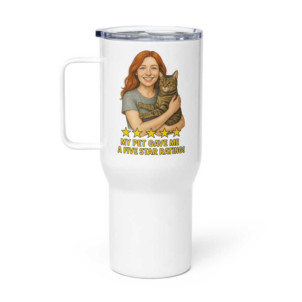 Red Hair Woman with Domestic Shorthair Cat Travel Mug