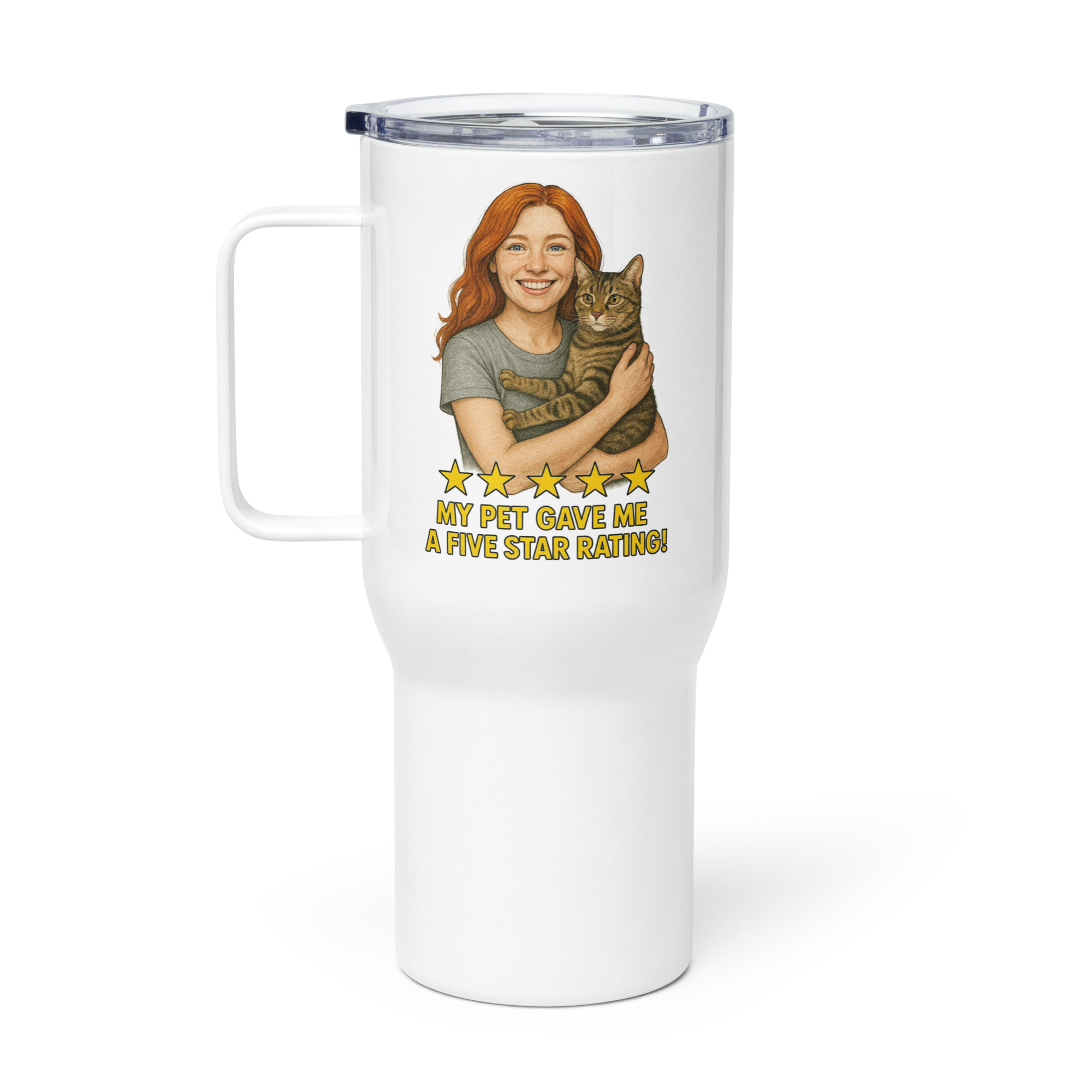 Red Hair Woman with Domestic Shorthair Cat Travel Mug