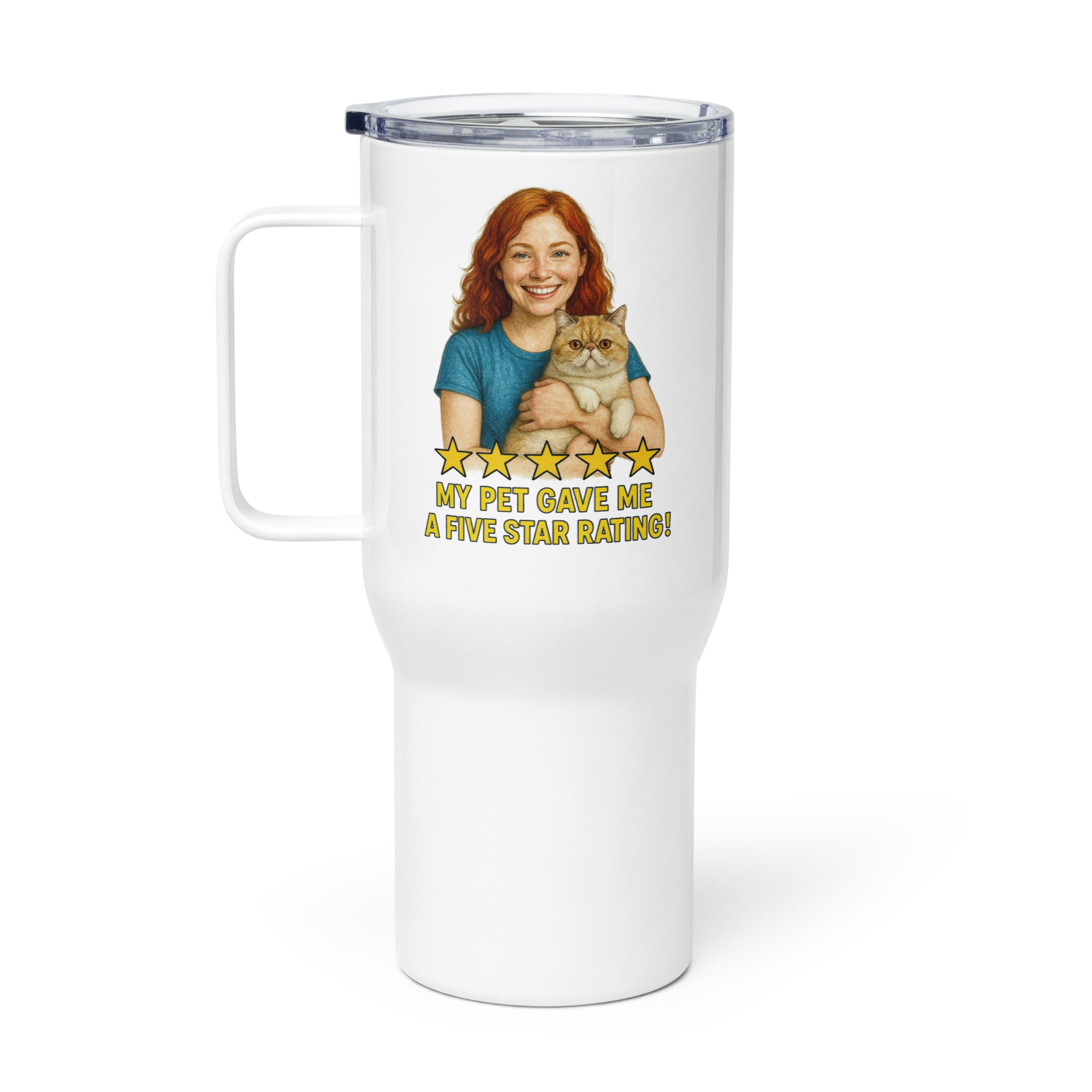 Red Hair Woman with Exotic Shorthair Cat Travel Mug