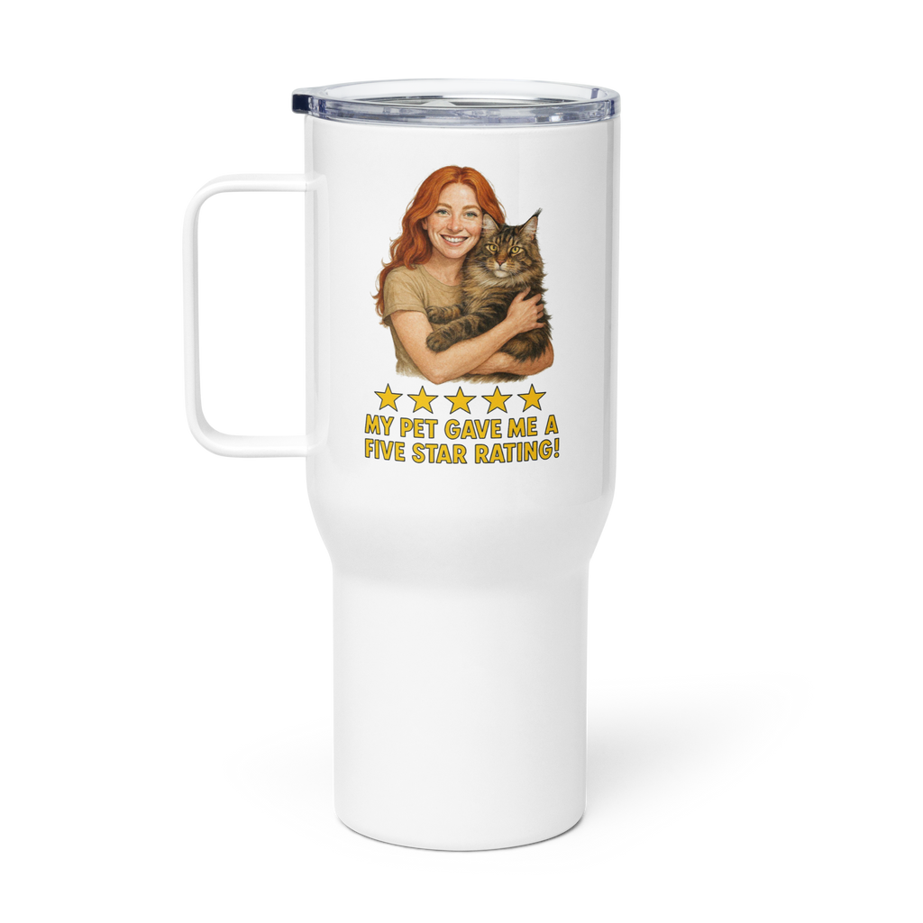 Red Hair Woman with Maine Coon Cat Travel Mug