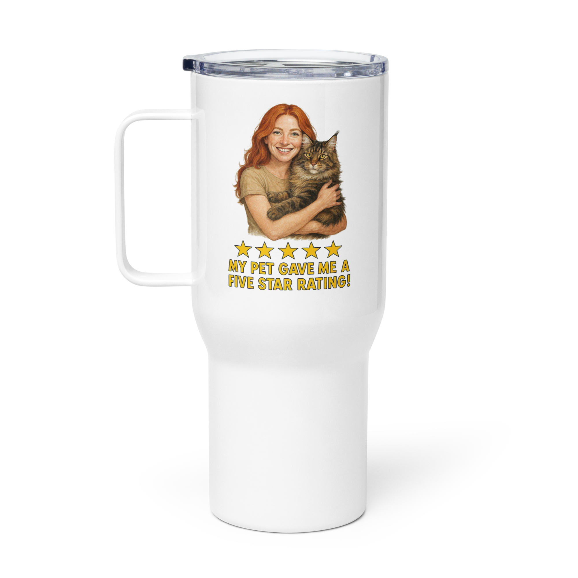 Red Hair Woman with Maine Coon Cat Travel Mug