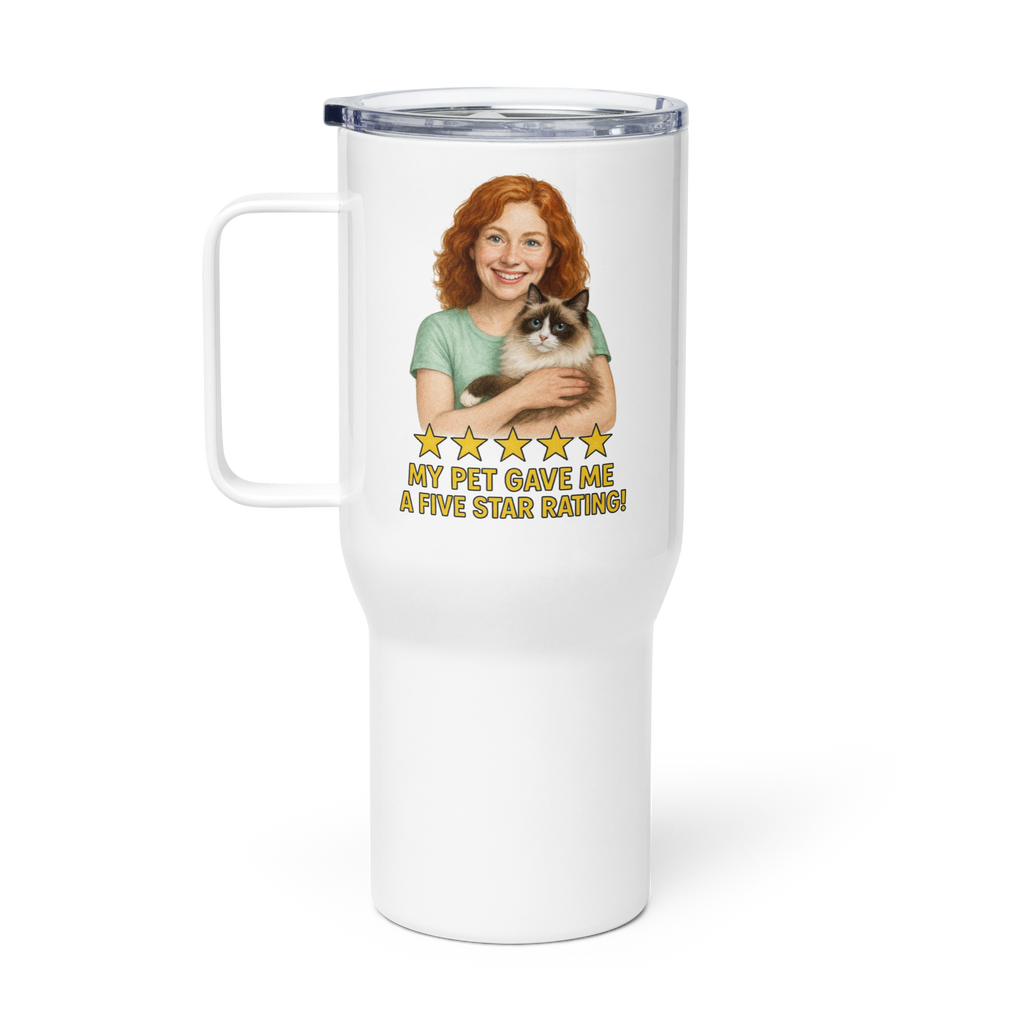 Red Hair Woman with Ragdoll Cat Travel Mug