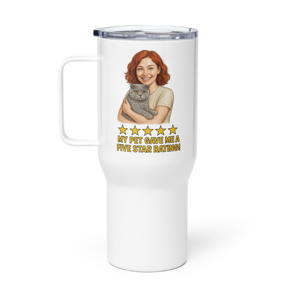 Red Hair Woman with Scottish Fold Cat Travel Mug