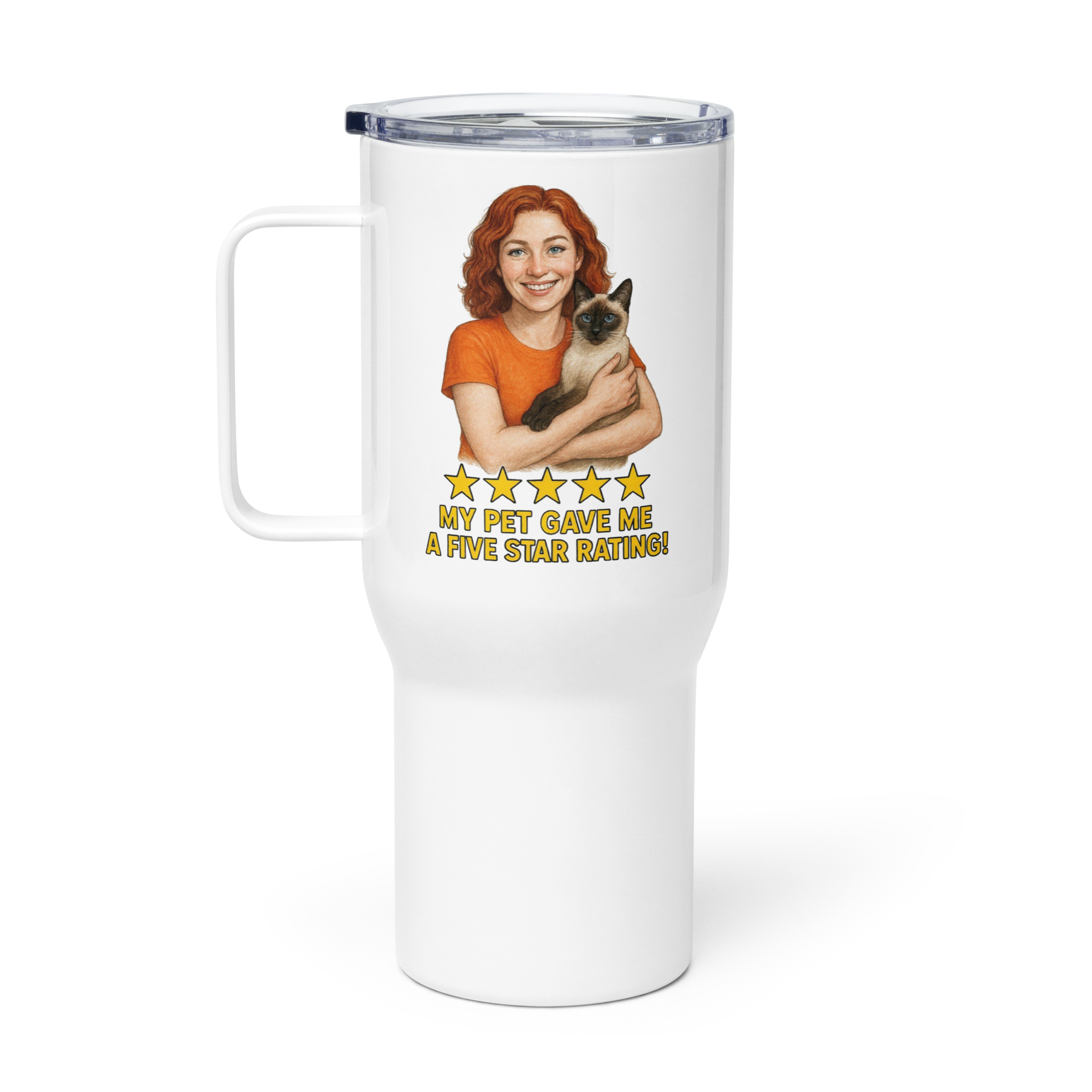 Red Hair Woman with Siamese Cat Travel Mug