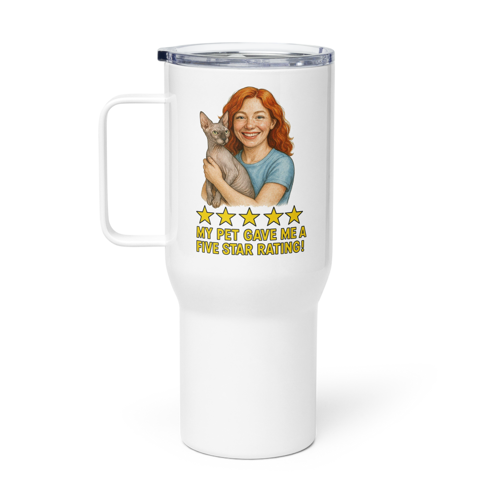 Red Hair Woman with Sphynx Cat Travel Mug