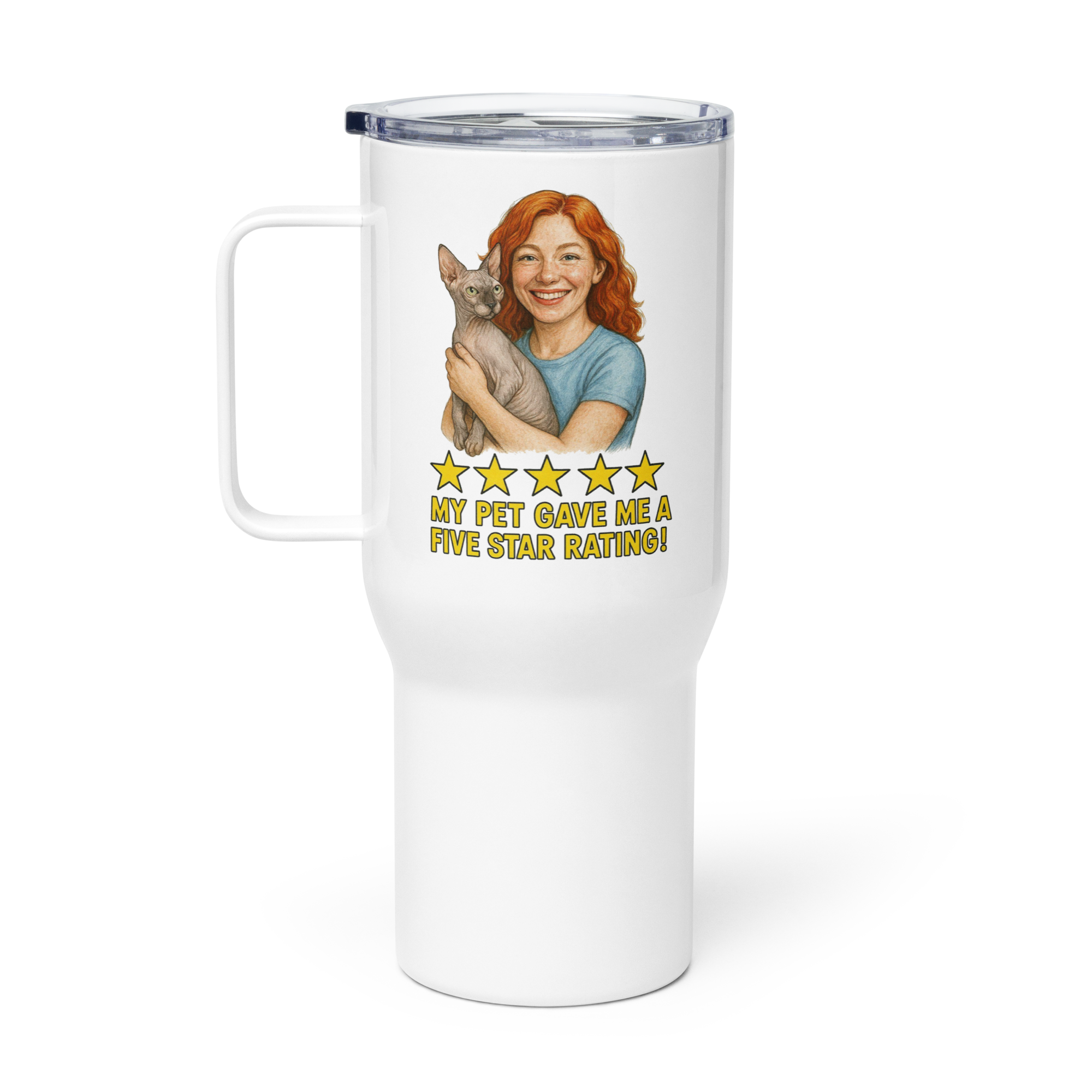 Red Hair Woman with Sphynx Cat Travel Mug