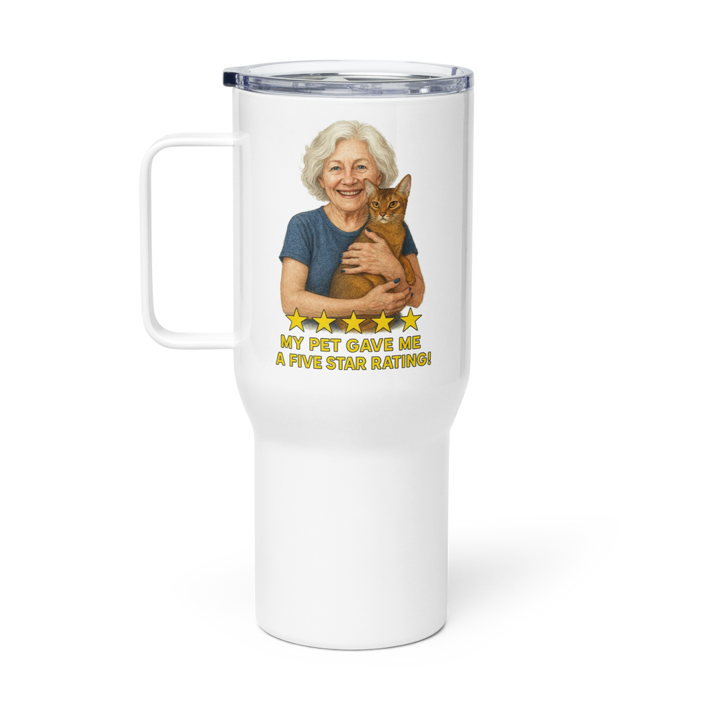 Salt & Pepper Woman with Abyssinian Cat BLUE Travel Mug
