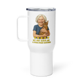 Salt & Pepper Woman with Abyssinian Cat BLUE Travel Mug
