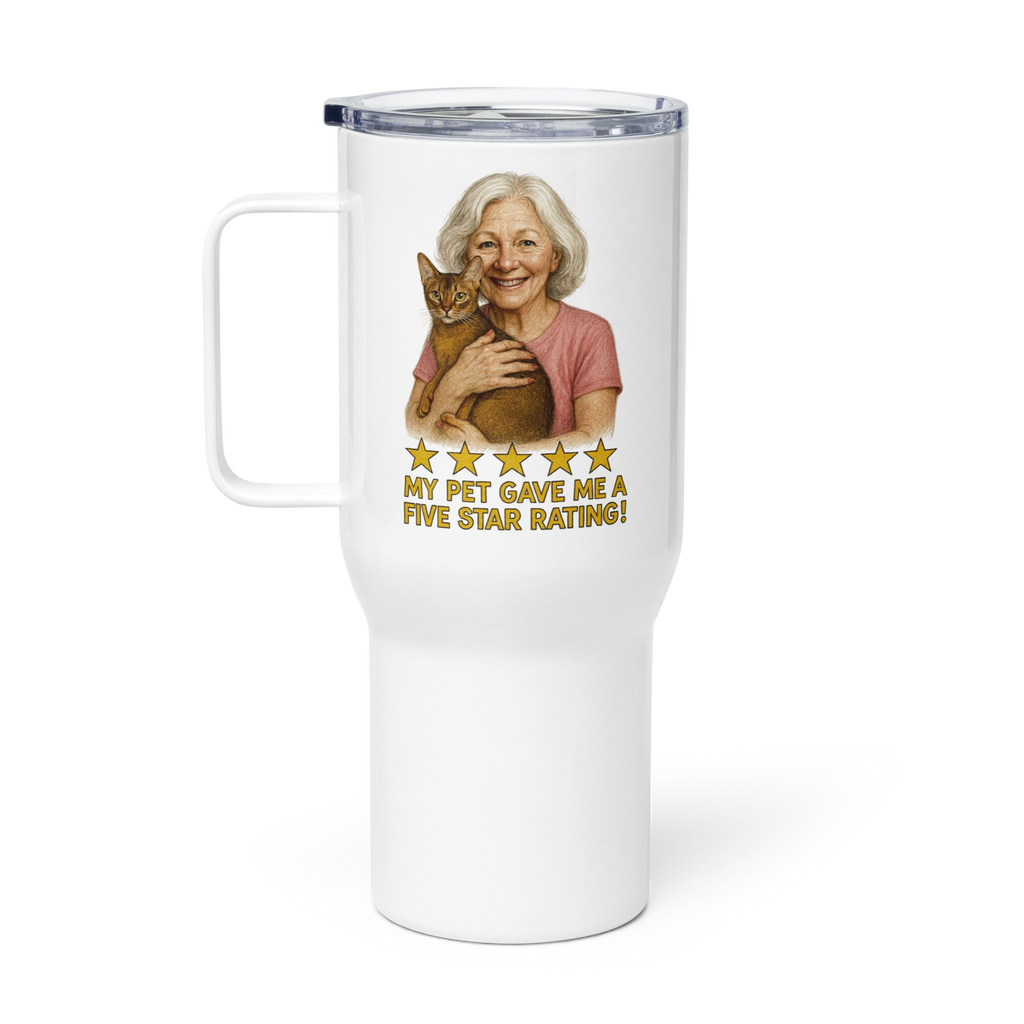 Salt & Pepper Woman with Abyssinian Cat PINK Travel Mug