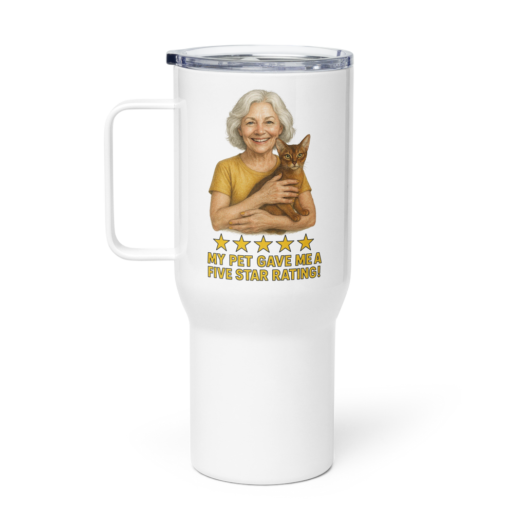 Salt & Pepper Woman with Abyssinian Cat GOLD Travel Mug