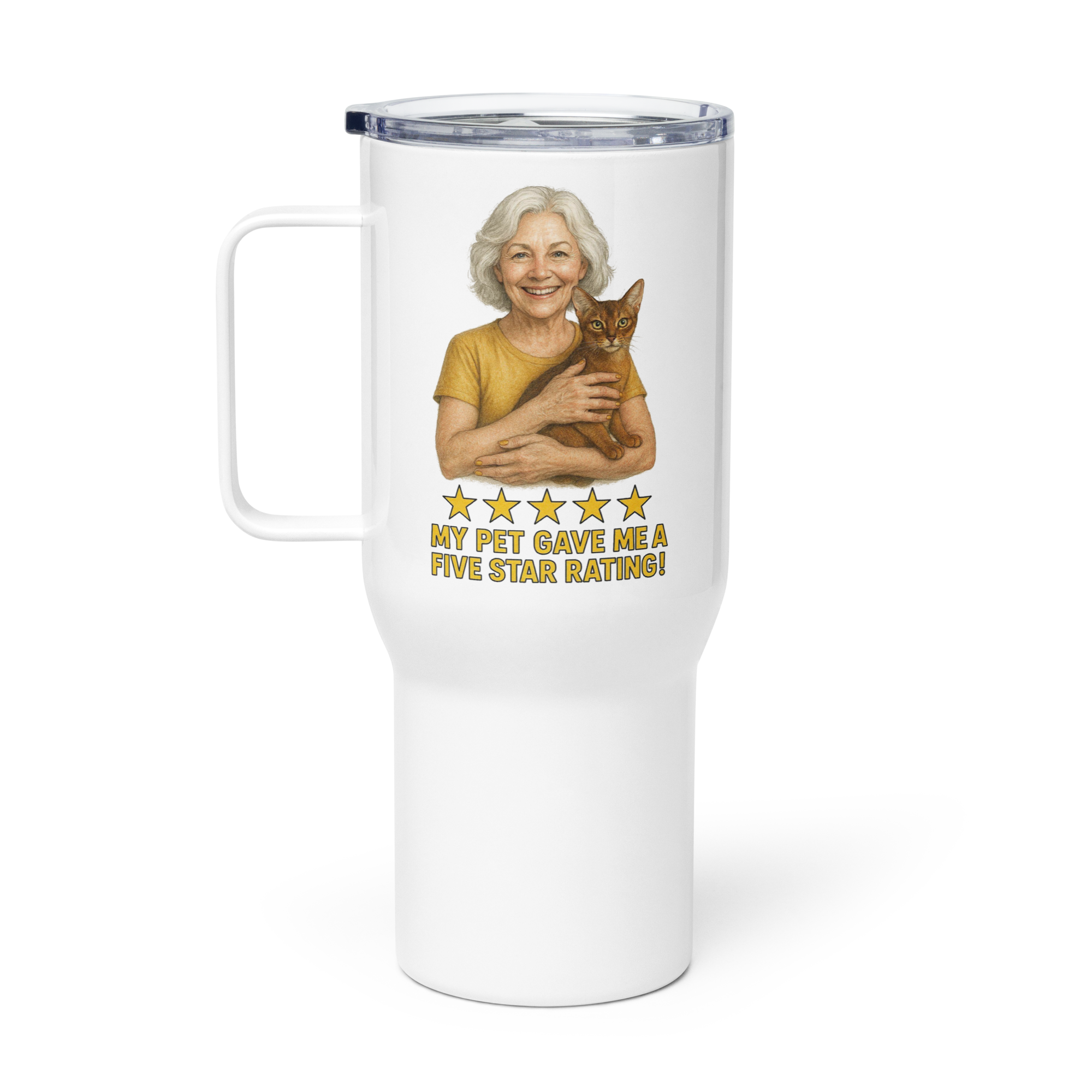 Salt & Pepper Woman with Abyssinian Cat GOLD Travel Mug