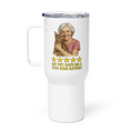 White Hair Woman with Abyssinian Cat PINK Travel Mug